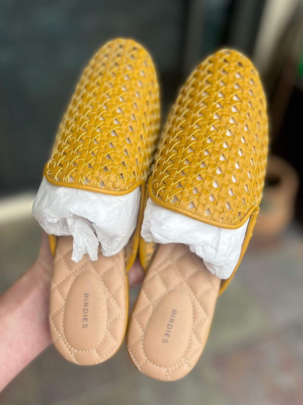 Birdies Yellow Woven Slide Mules